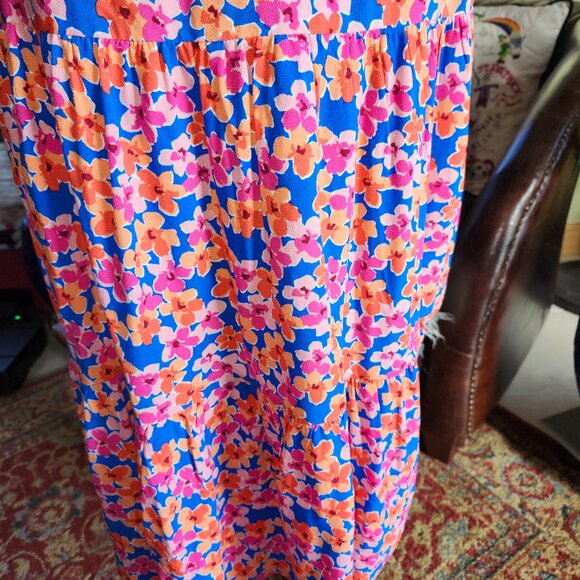 25216  NWT Skies Are Blue Boutique Brand Floral Skirt Blue/Tangerine!! Small - Picture 6 of 14